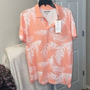 Men's NWT Jack & Jones originals, peach and white polo shirt ,size L